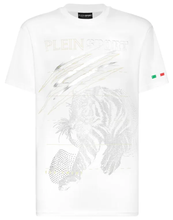 Philipp Plein Cotton Dotted Lamina T-shirt Round Neck SS Tiger white/lightgold Hot