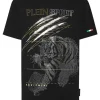 Philipp Plein Cotton Dotted Lamina T-shirt Round Neck SS Tiger black/silver Hot