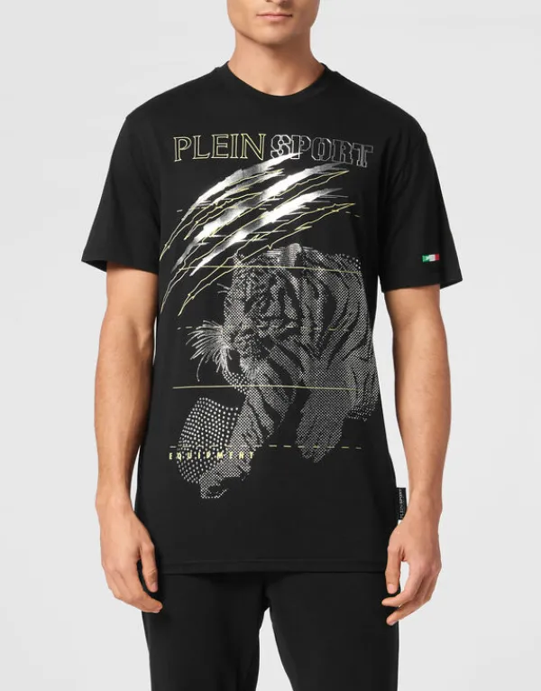 Philipp Plein Cotton Dotted Lamina T-shirt Round Neck SS Tiger black/silver Hot