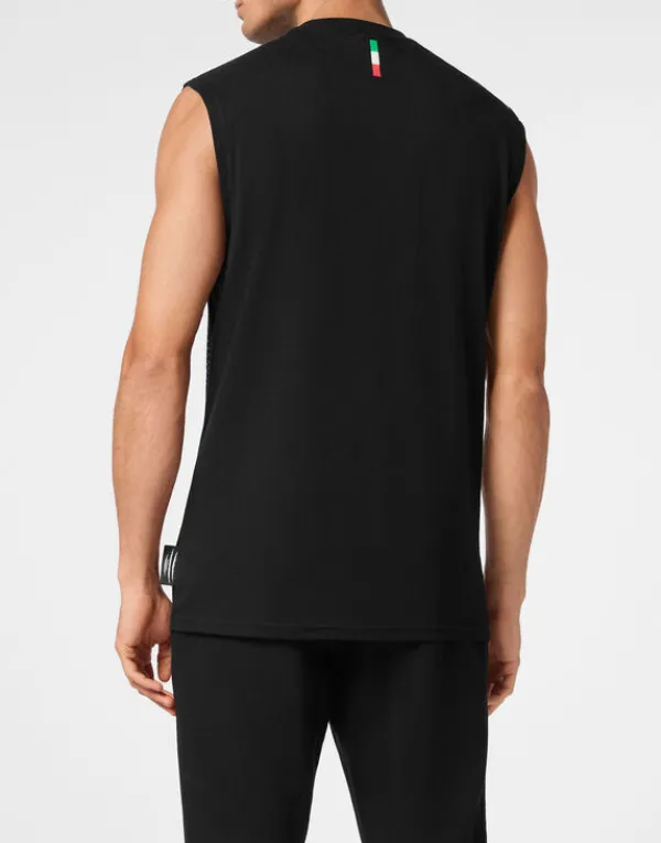 cotton_dotted_tshirt_roun_2-1.webp Philipp Plein Cotton Dotted T-shirt Round Neck Sleeveless Lamina Tiger black/silver Sale