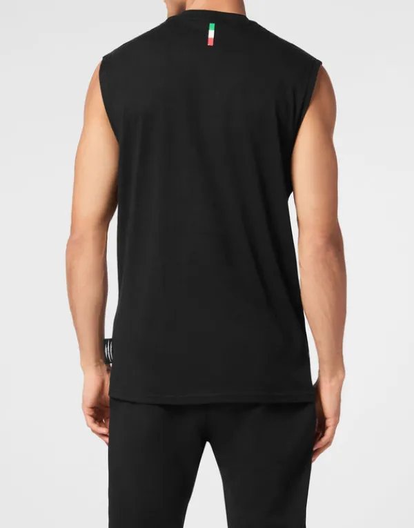 cotton_dotted_tshirt_roun_2-2.webp Philipp Plein Cotton Dotted T-shirt Round Neck Sleeveless Lamina Tiger black/lightgold Discount