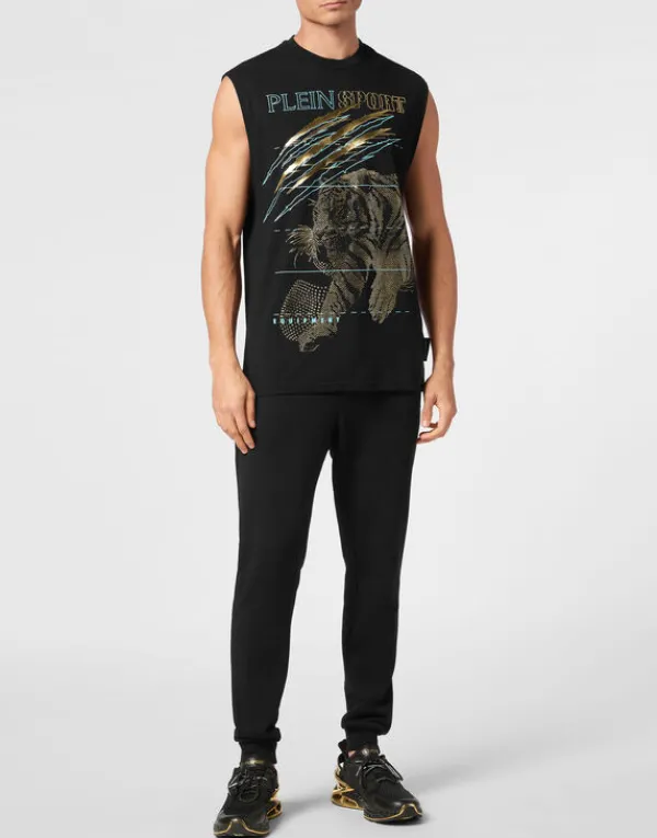 cotton_dotted_tshirt_roun_3-2.webp Philipp Plein Cotton Dotted T-shirt Round Neck Sleeveless Lamina Tiger black/lightgold Discount