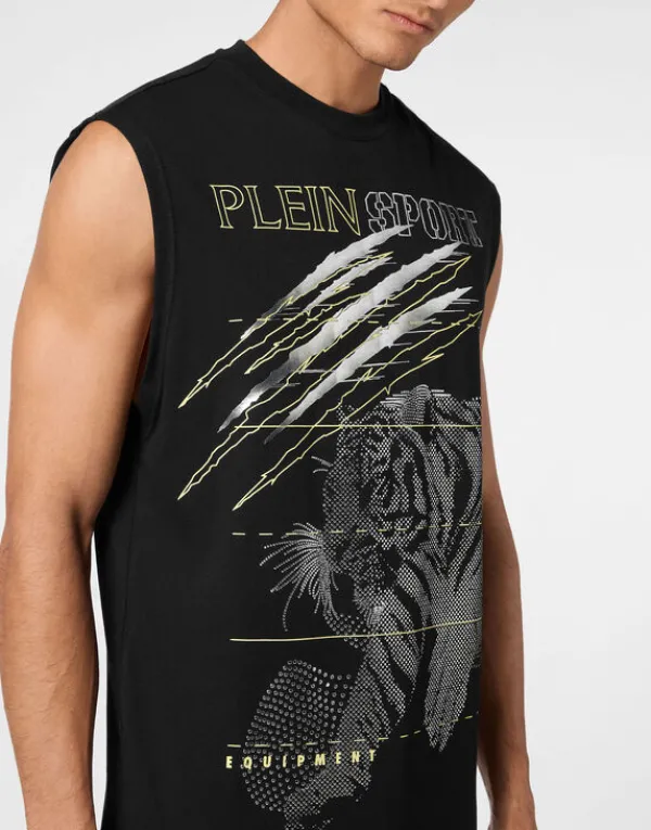 cotton_dotted_tshirt_roun_4-1.webp Philipp Plein Cotton Dotted T-shirt Round Neck Sleeveless Lamina Tiger black/silver Sale