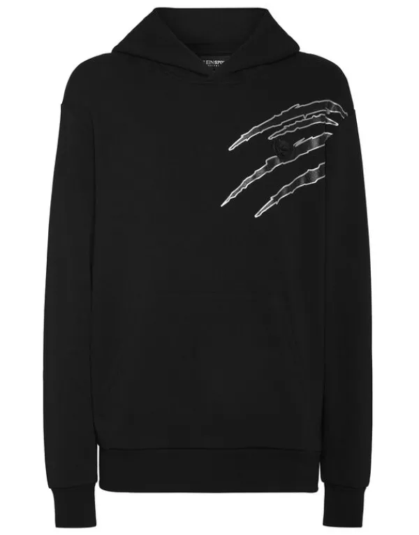 Philipp Plein Cotton Hoodie Sweatshirt LS Lamina Scratch black/silver Fashion