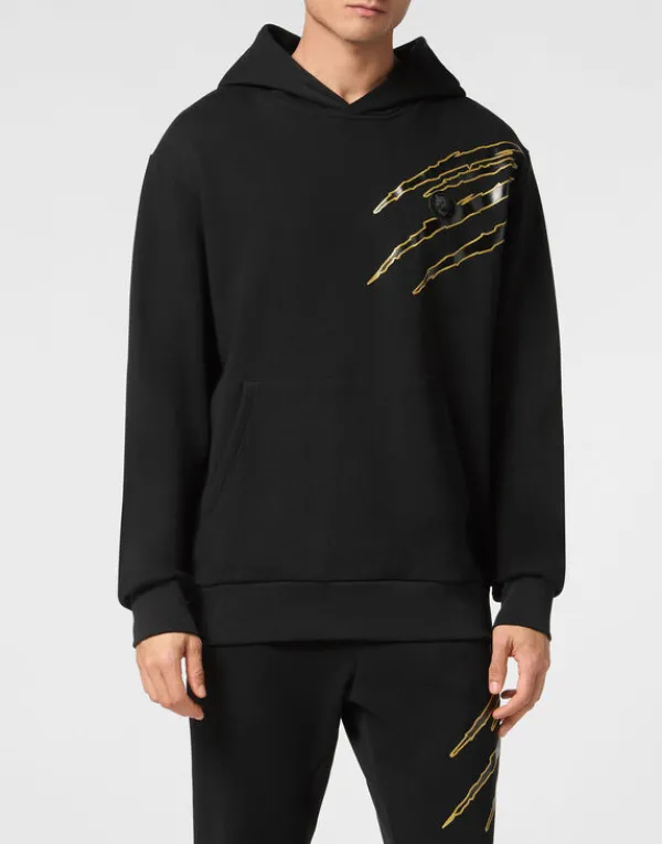 Philipp Plein Cotton Hoodie Sweatshirt LS Lamina Scratch black/lightgold Fashion