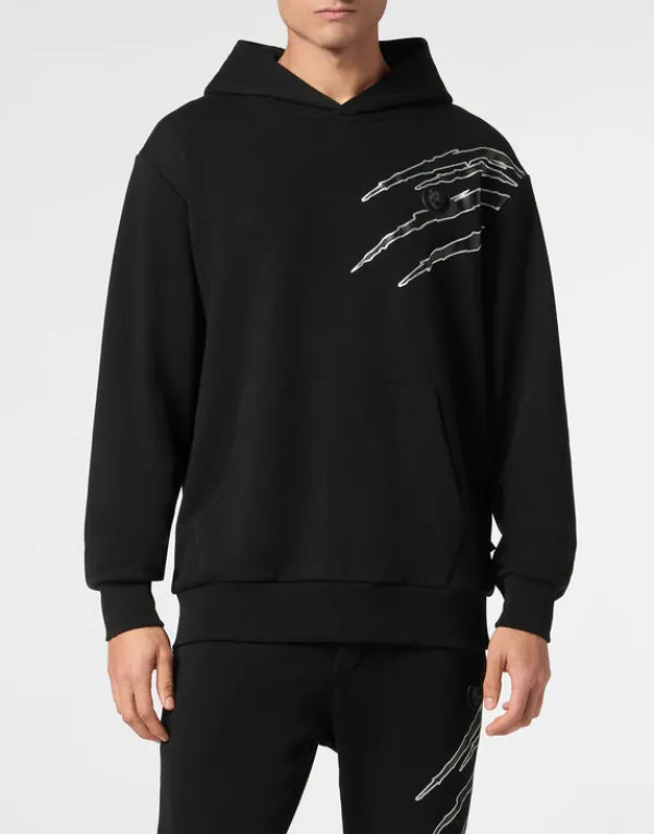 Philipp Plein Cotton Hoodie Sweatshirt LS Lamina Scratch black/silver Fashion