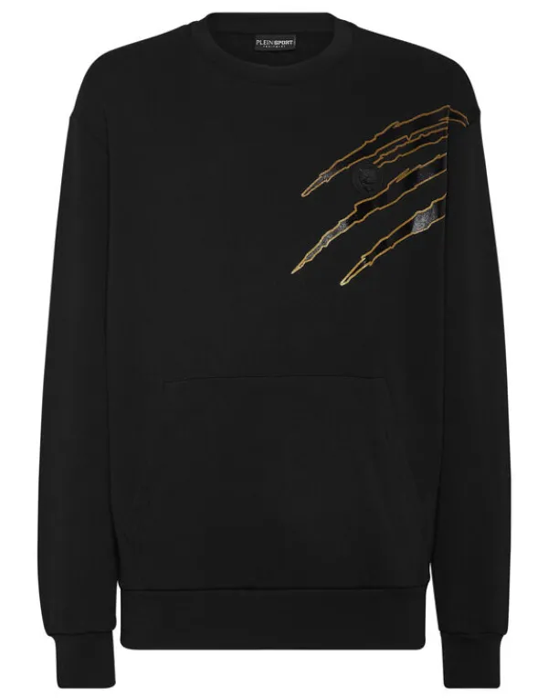 Philipp Plein Cotton Sweatshirt Round Neck LS Lamina Scratch black/lightgold Outlet