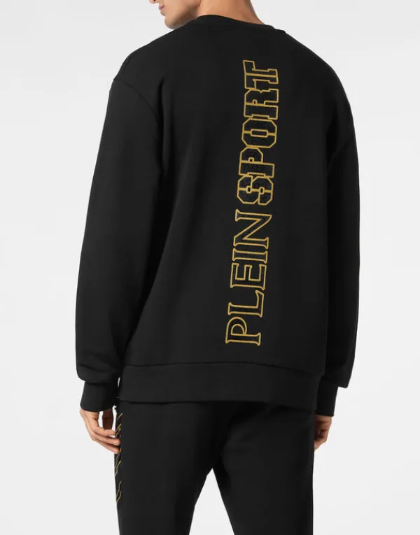 cotton_sweatshirt_round_n_2.webp Philipp Plein Cotton Sweatshirt Round Neck LS Lamina Scratch black/lightgold Outlet