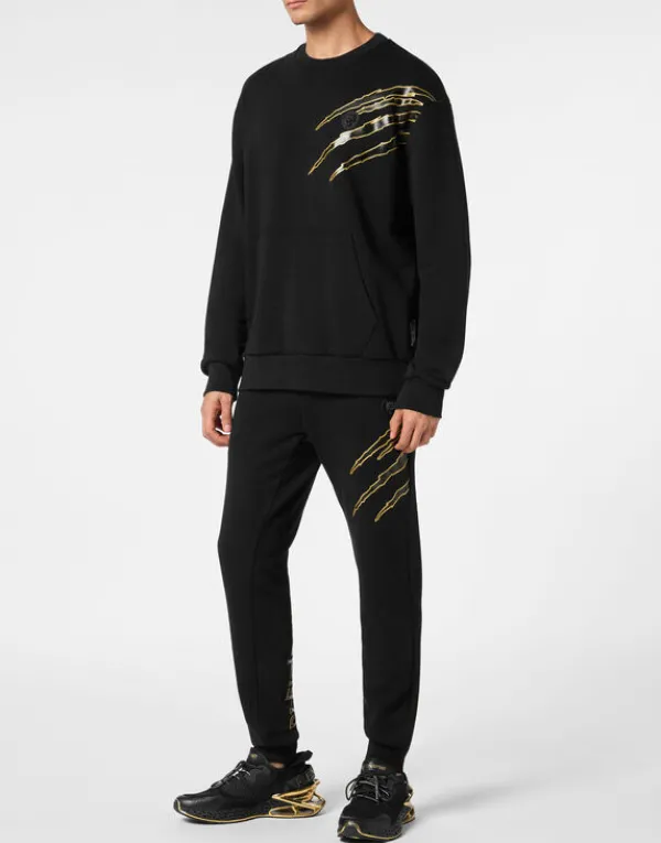 cotton_sweatshirt_round_n_3.webp Philipp Plein Cotton Sweatshirt Round Neck LS Lamina Scratch black/lightgold Outlet