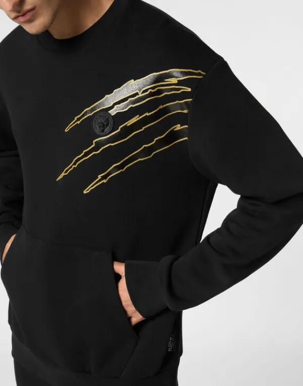 cotton_sweatshirt_round_n_4.webp Philipp Plein Cotton Sweatshirt Round Neck LS Lamina Scratch black/lightgold Outlet