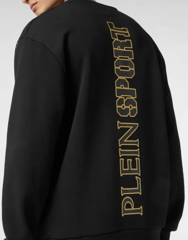 cotton_sweatshirt_round_n_5.webp Philipp Plein Cotton Sweatshirt Round Neck LS Lamina Scratch black/lightgold Outlet