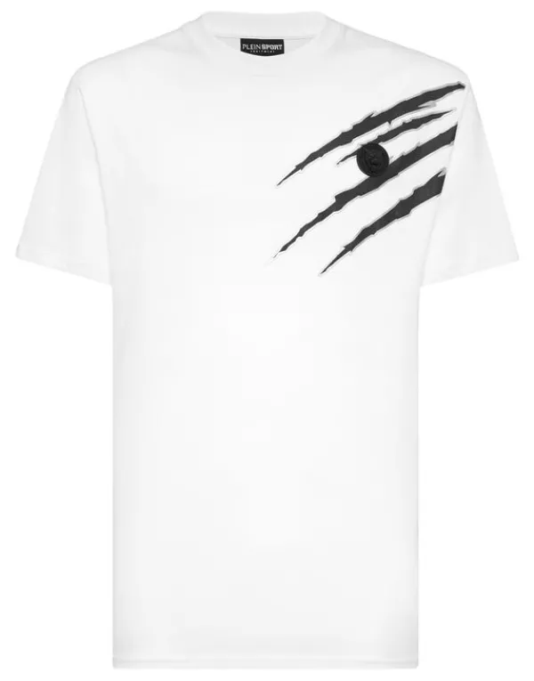 Philipp Plein Cotton T-shirt Round Neck SS Lamina Scratch white/silver Sale