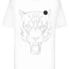 Philipp Plein Cotton T-shirt Round Neck SS Lamina Tiger white/silver Outlet