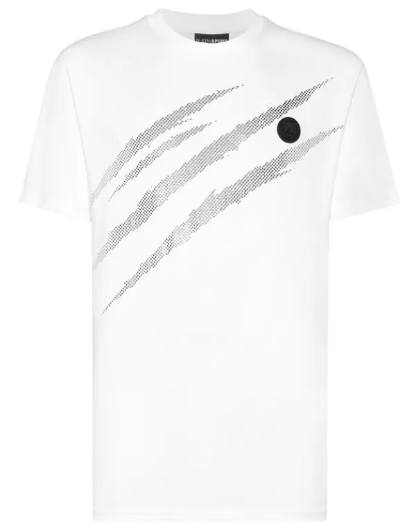 Philipp Plein Cotton T-shirt Round Neck SS Lamina Scratch white/silver Online