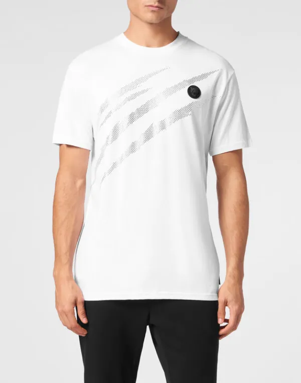 Philipp Plein Cotton T-shirt Round Neck SS Lamina Scratch white/silver Online