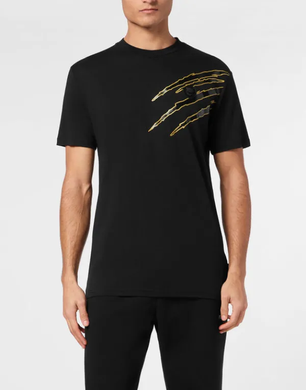 Philipp Plein Cotton T-shirt Round Neck SS Lamina Scratch black/lightgold Best