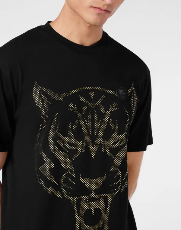 cotton_tshirt_round_neck__4-1.webp Philipp Plein Cotton T-shirt Round Neck SS Lamina Tiger black/lightgold Best
