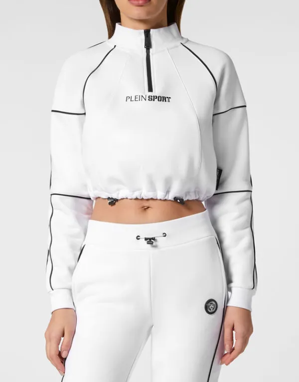 Philipp Plein Cropped Hoodie Sweatshirt white Discount