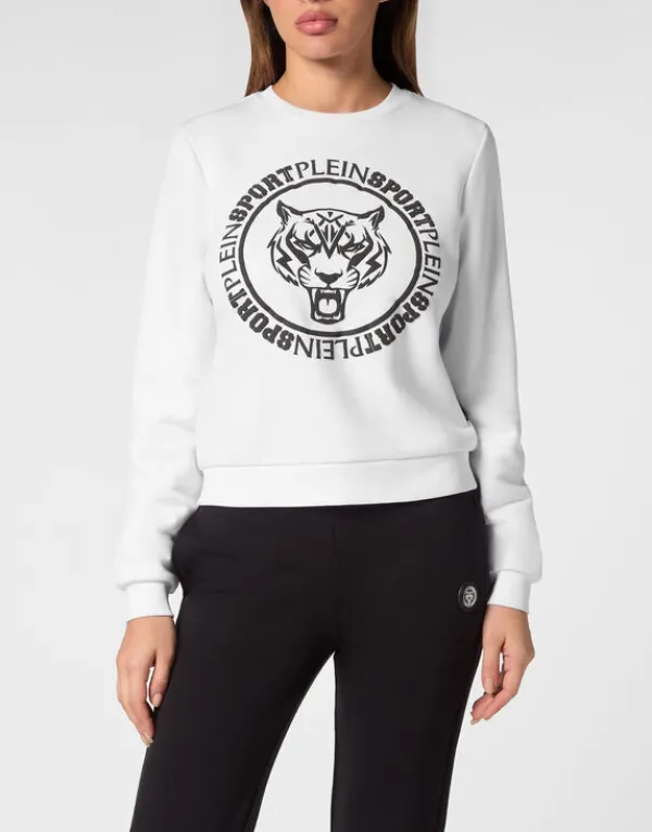 Philipp Plein Cropped Roundneck Sweatshirt white Discount