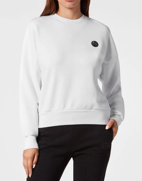 Philipp Plein Cropped Sweatshirt LS Glitter white Outlet