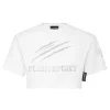 Philipp Plein Cropped T-shirt Round Neck Scratch white Outlet