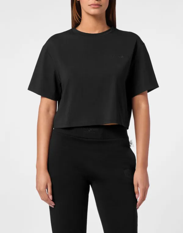 Philipp Plein Cropped T-shirt Round Neck SS black Hot