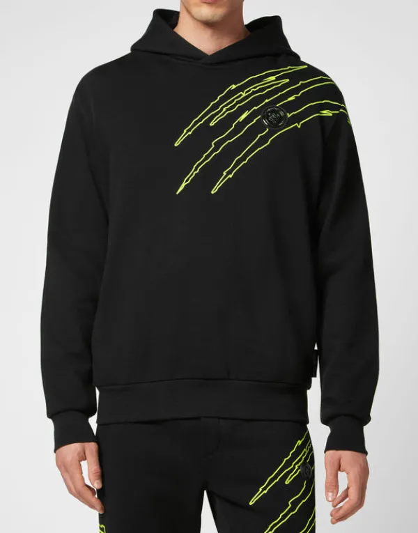 Philipp Plein Hoodie Sweatshirt Scratch black/yellowfluo Discount
