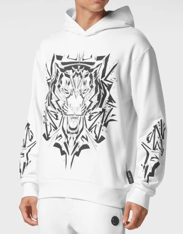 Philipp Plein Hoodie Sweatshirt Thunder Tiger white Online
