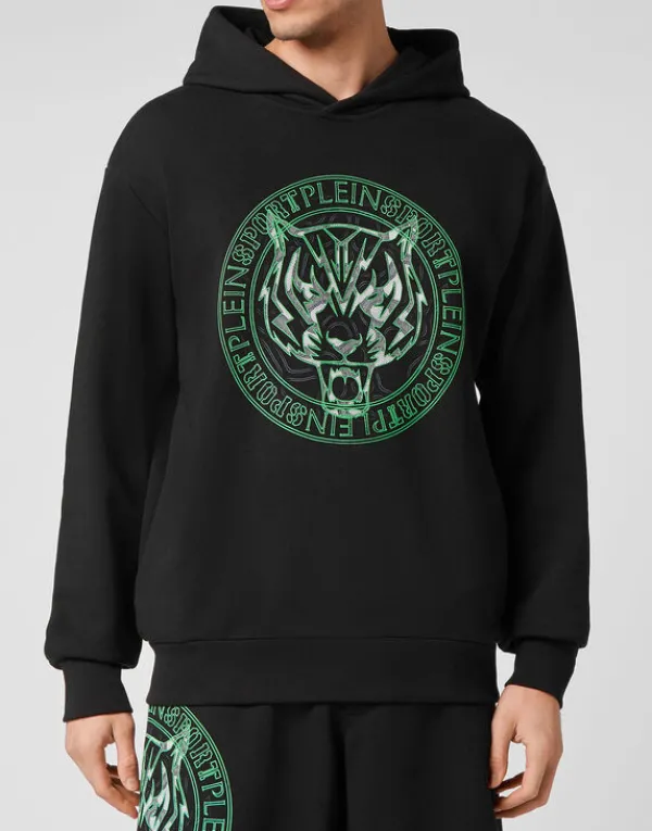 Philipp Plein Hoodie Sweatshirt Tiger black+greenfluo Outlet