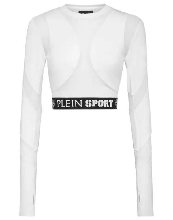 Philipp Plein Jogging Cropped Top LS Multicut white Outlet