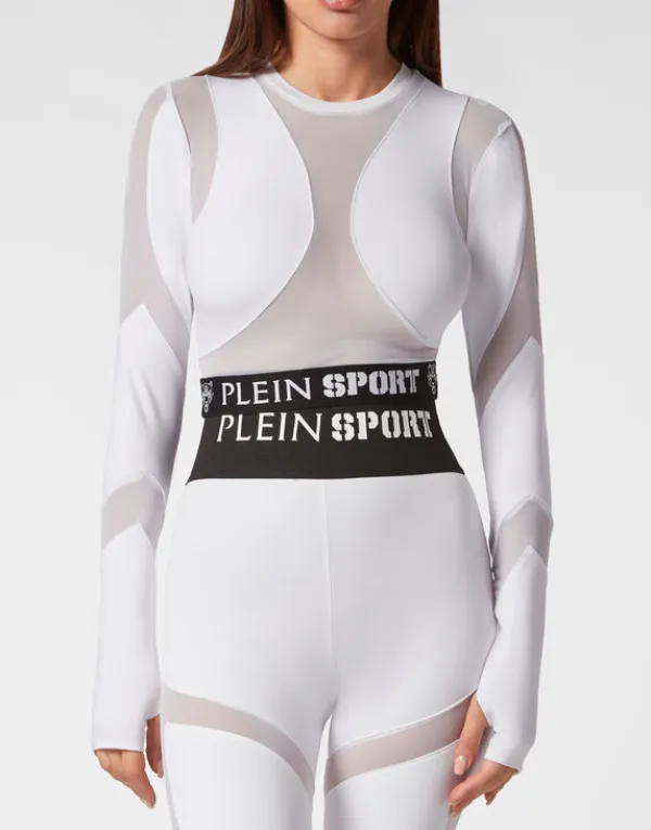 Philipp Plein Jogging Cropped Top LS Multicut white Outlet
