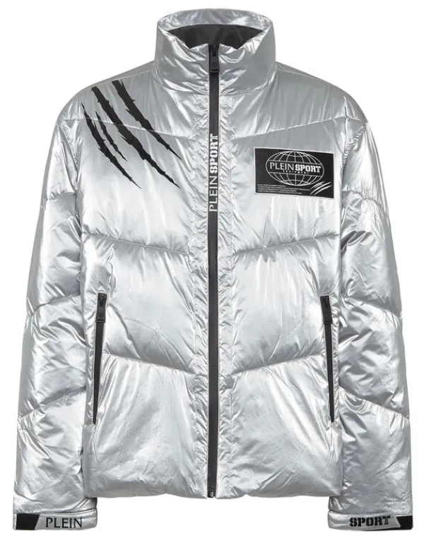 Philipp Plein Nylon Crease Puffer Jacket Silver Hot