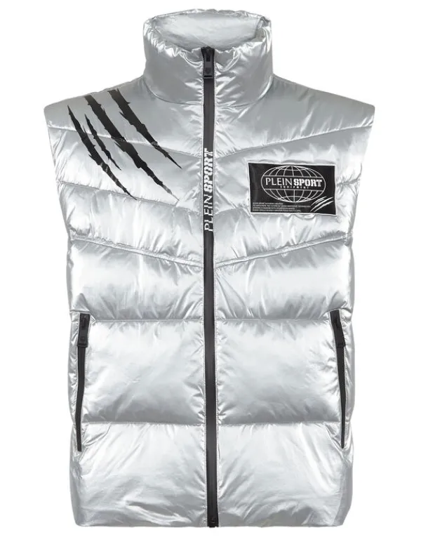 Philipp Plein Nylon Crease Vest Silver Clearance