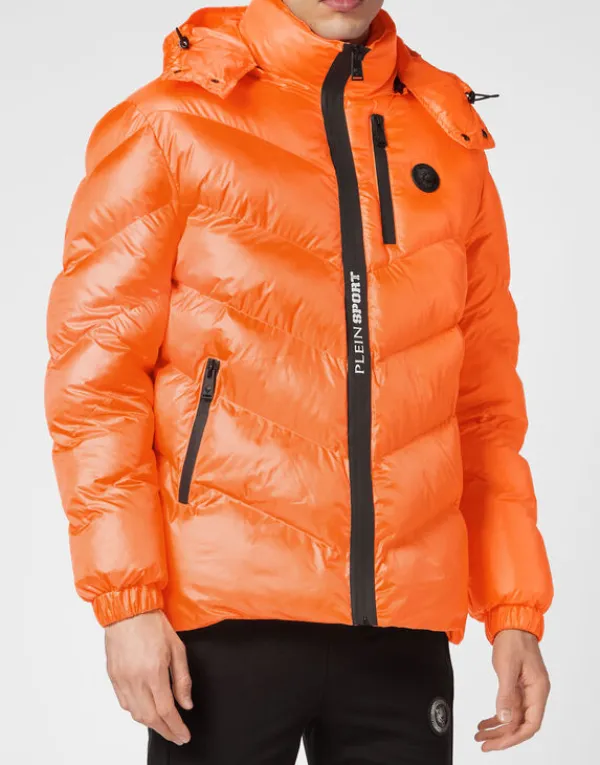 Philipp Plein Nylon Puffer Jacket Tiger Orangefluo Online
