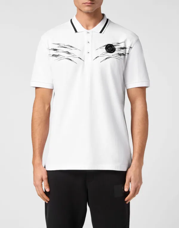 Philipp Plein Piquet Polo SS Scratch white Clearance