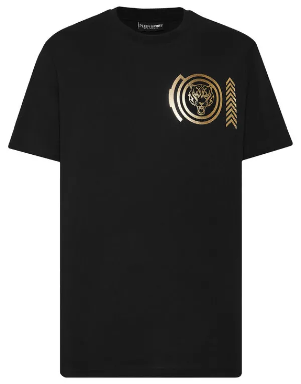 Philipp Plein Plein Sport Cotton T-shirt Round Neck SS Lamina Tiger black/lightgold Outlet