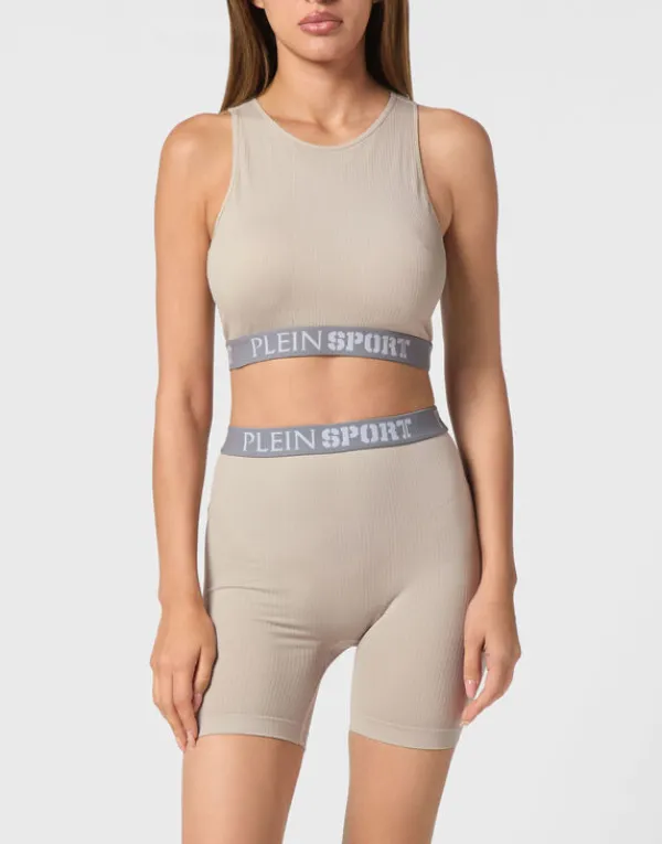 Philipp Plein Rib Seamless Training Sport Bra Logo darkgrey Discount