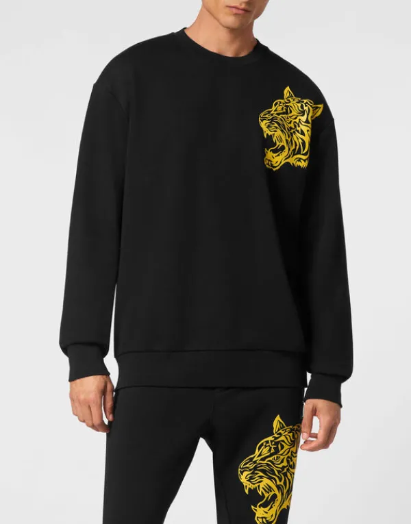 Philipp Plein Roundneck Sweatshirt Tiger black Clearance