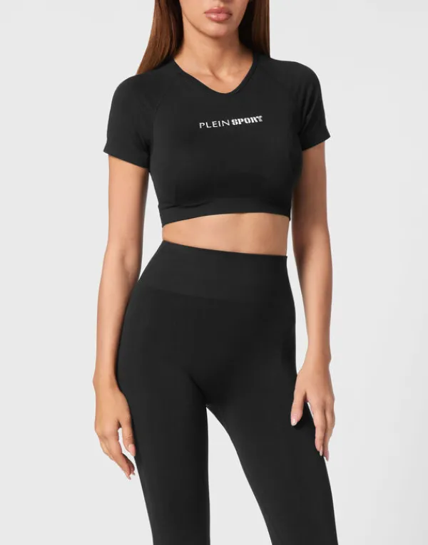 Philipp Plein Seamless Cropped T-shirt V-Neck SS Logo black Outlet