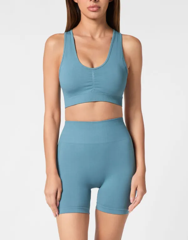 Philipp Plein Seamless Wide Straps Sport Bra Logo petrol Hot