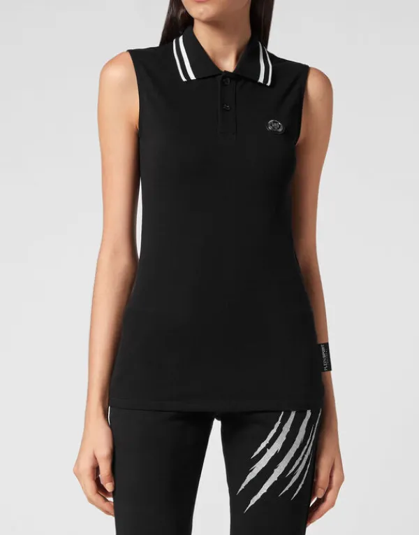 Philipp Plein Sleeveless Polo shirt black Clearance