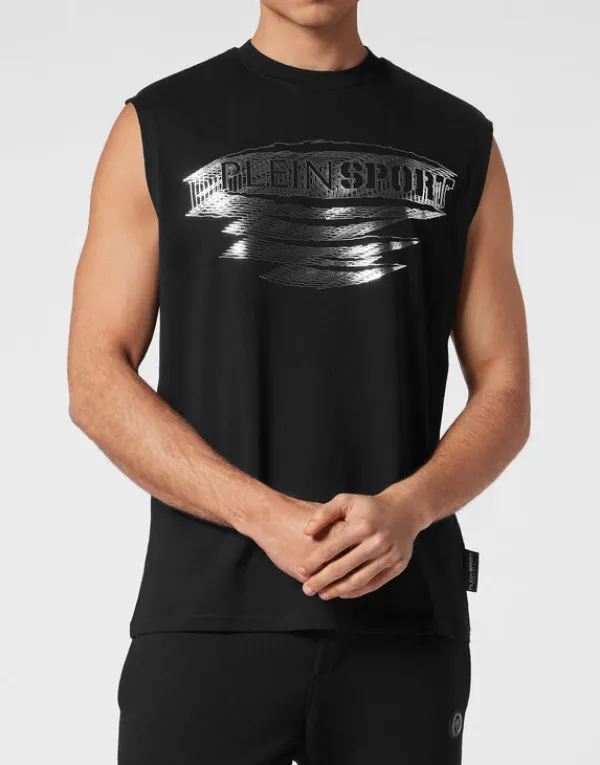 Philipp Plein Sleeveless T-shirt Round Neck black/silver Best