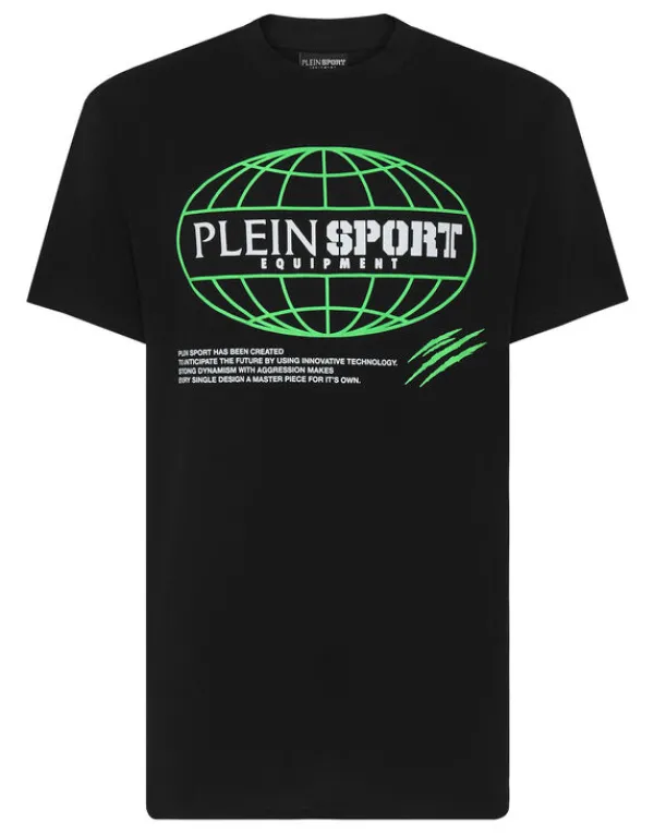 Philipp Plein T-shirt Round Neck SS Global Express Edition black+greenfluo Sale