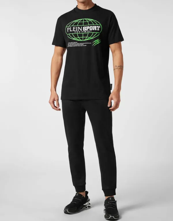 tshirt_round_neck_ss_glob_3.webp Philipp Plein T-shirt Round Neck SS Global Express Edition black+greenfluo Sale