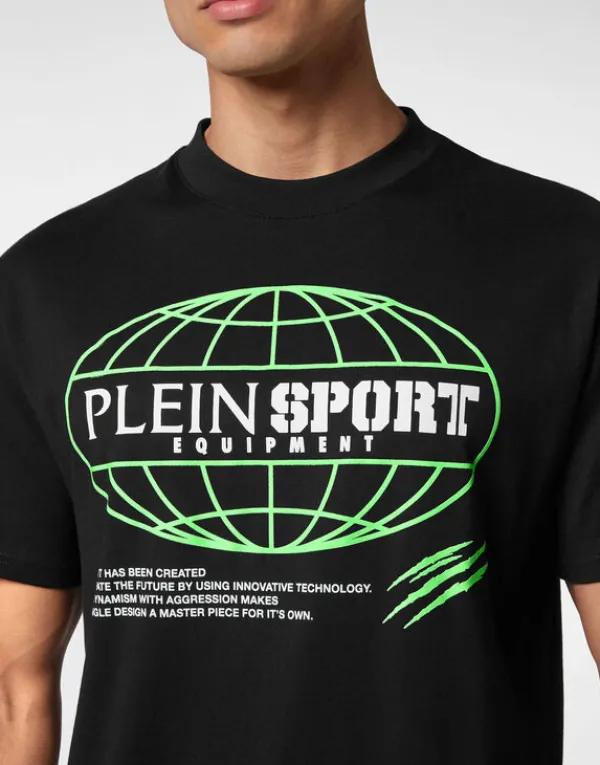 tshirt_round_neck_ss_glob_4.webp Philipp Plein T-shirt Round Neck SS Global Express Edition black+greenfluo Sale