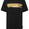 Philipp Plein T-shirt Round Neck SS Silver Brush black/lightgold Sale