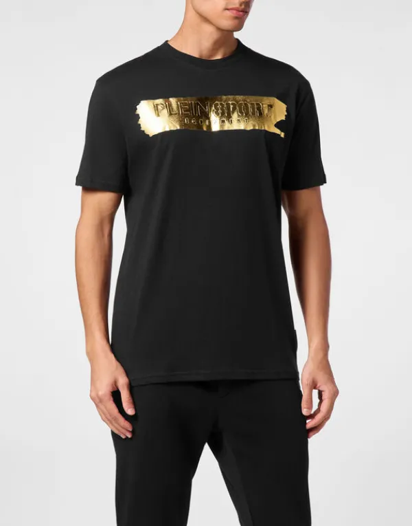 Philipp Plein T-shirt Round Neck SS Silver Brush black/lightgold Outlet