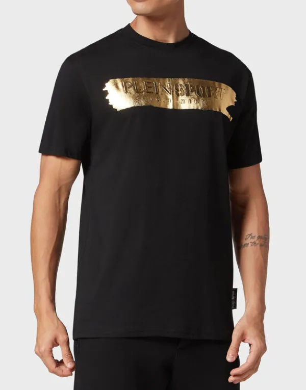 Philipp Plein T-shirt Round Neck SS Silver Brush black/lightgold Sale