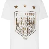 Philipp Plein T-shirt Round Neck SS Tiger Crest Edition white+gold Clearance
