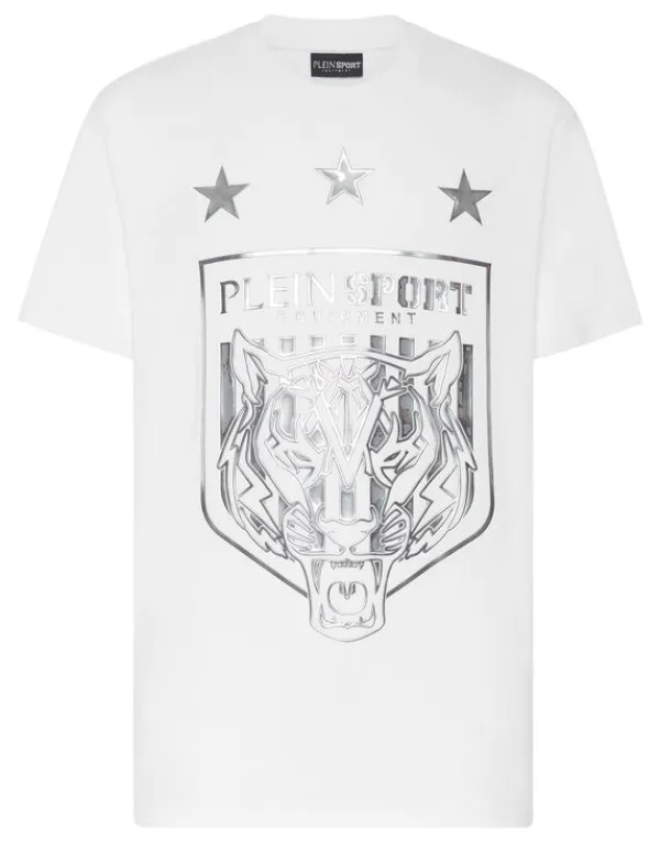 Philipp Plein T-shirt Round Neck SS Tiger Crest Edition white/silver Clearance